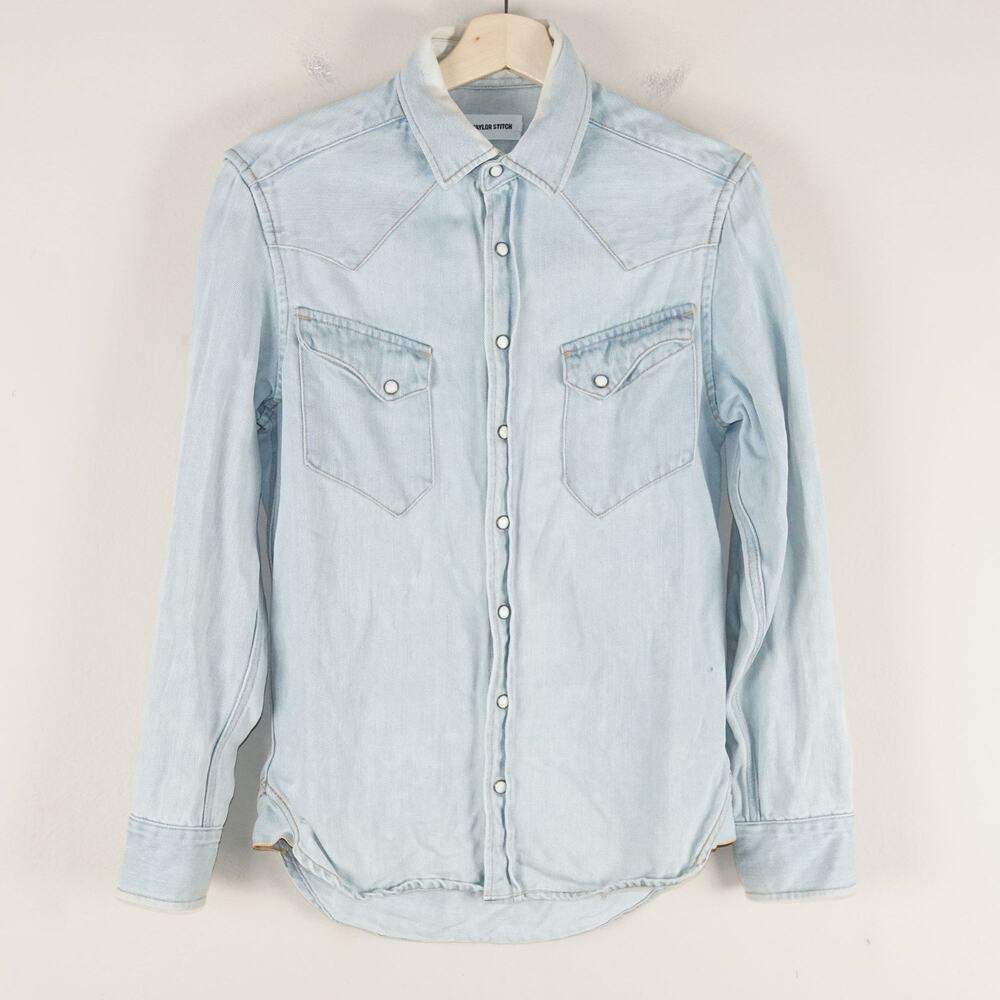 Taylor Stitch Western Washed Cotton Linen Denim Selvedge Trim Snap Shirt 36 / XS